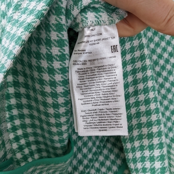 Only houndstooth crop jacket blazer green white size 36 @K - Picture 12 of 13